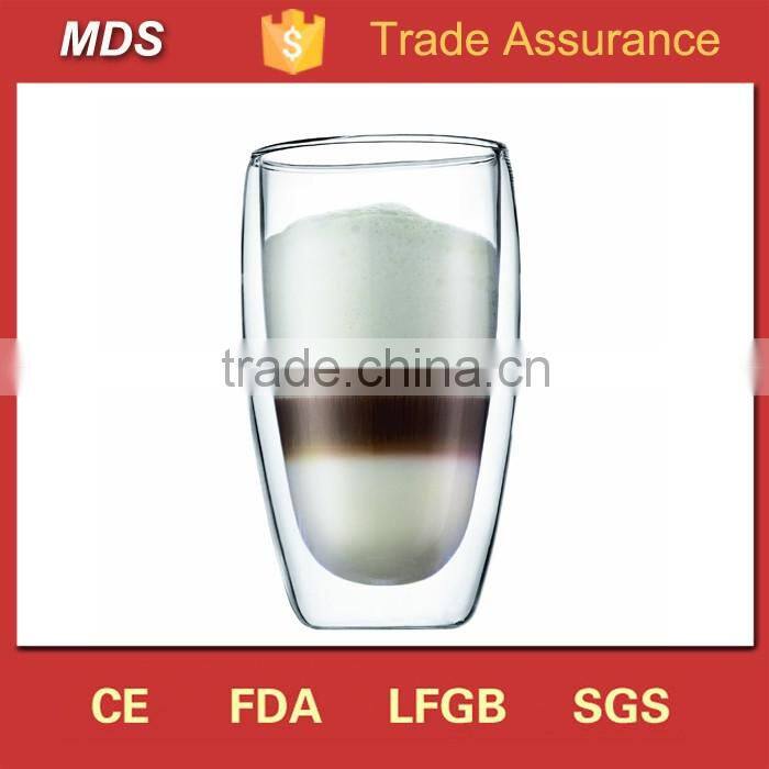 Clear borosilicate 450ml double wall glass mug without handle