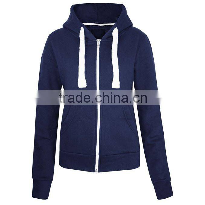 65%Cotton 35%Polyester casual women plain dyed long sleeve zip custom different kinds of hoodies