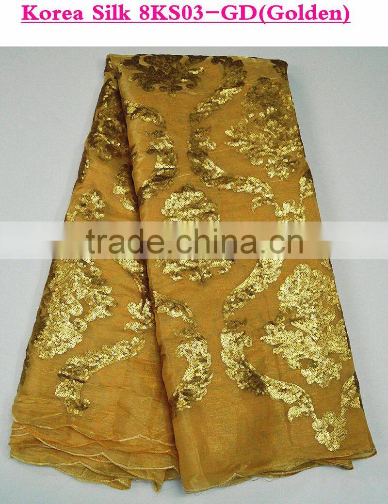 Nigerian lace fabrics african lace with sequins wholesale korea silk for evening dress
