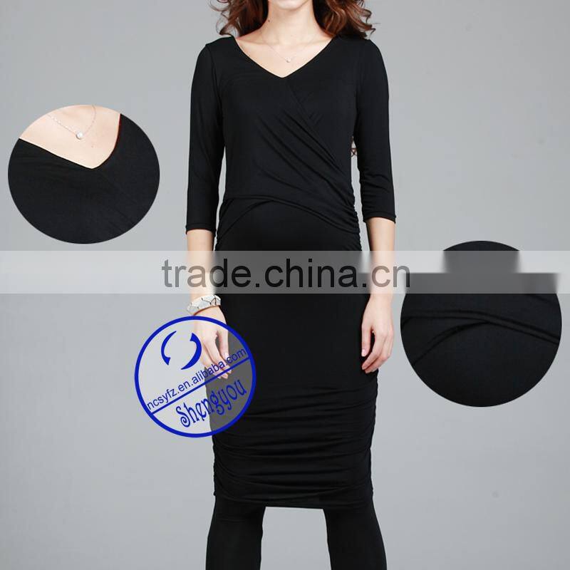 Custom wholesale plain black v-neck maternity dresses