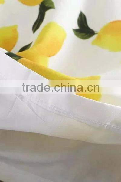 Lemon Print Round Collar Simple Sleeveless Dress Design