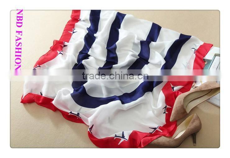 Hot Selling Imitated Silk White and Blue Stripe Scarves and Beach shawls