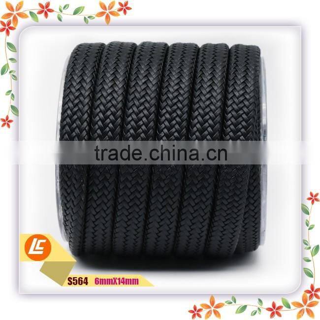 14mm Width and 6mm Thick Black Flat Braided Leather Cord High Quality