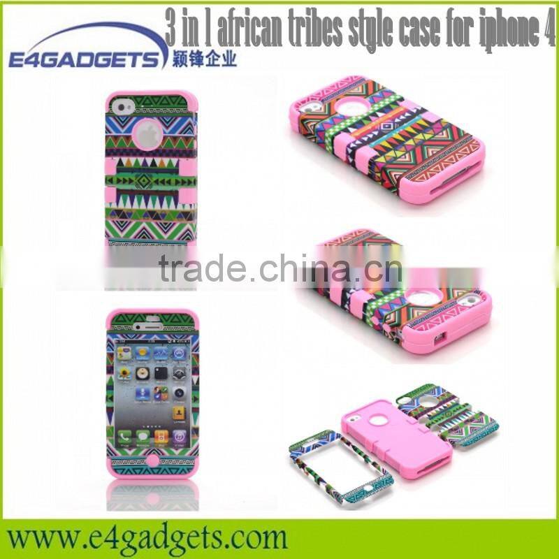 2013 Hot selling Functional 3 in 1 african tribes style case for iphone 4, phone cover