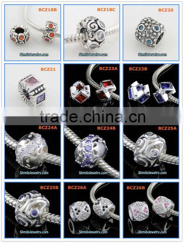 Wholesale 925 Silver Purple CZ Crystal European Flower Beads BCZ48
