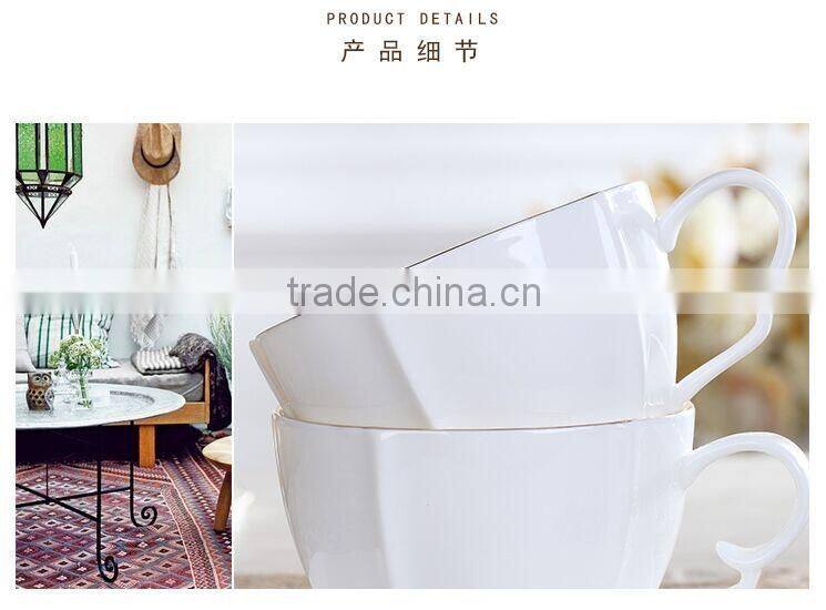 with 3 gold-rim fine bone china 250ml cup and saucer