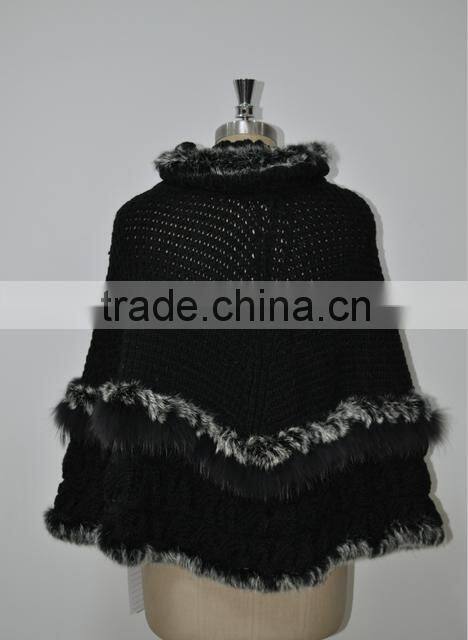 women fashion knitted real rabbit fur shawl LK16F014