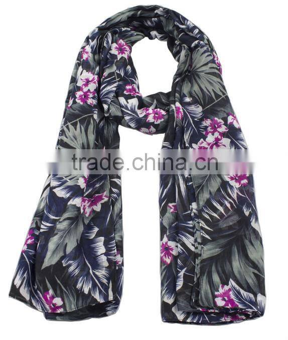 Newest style fashion flower printed silk scarf painting ladies chiffon scarf