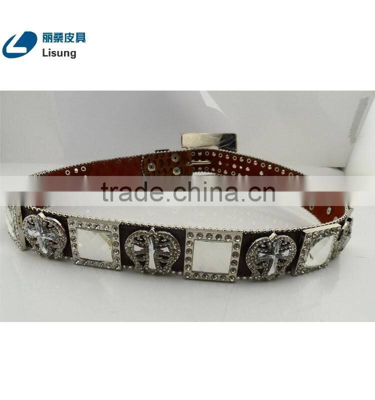 Men's Handmade Crocodile Leather Rhinestone Western Belts