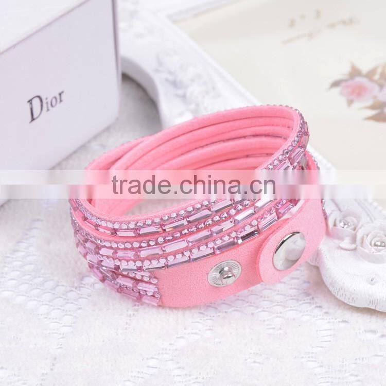 Double Layer Velvet Leather Bracelet with Rhinestone 2016 Velvet Wrap Bracelet