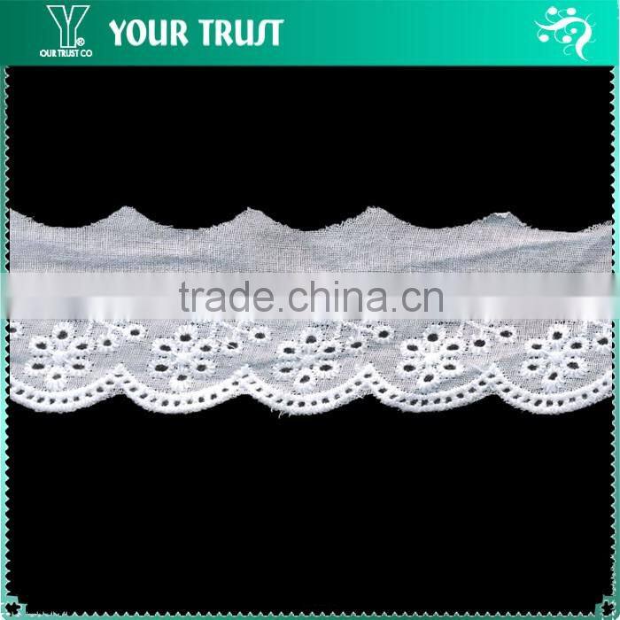 Width 14.0 Centimeter Flora White Cotton Trimming Lace