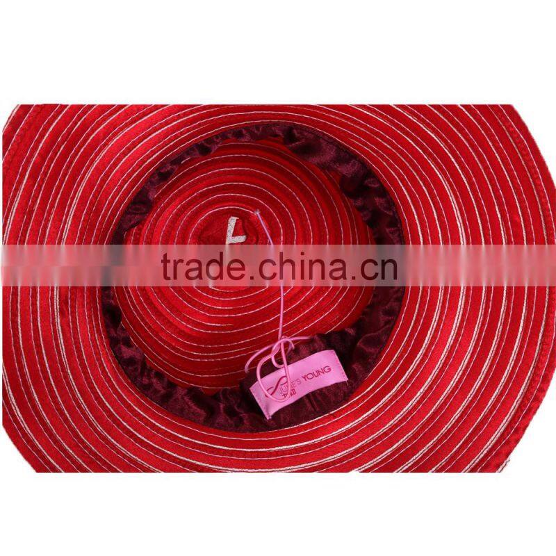 Women Formal Church hat ribbon with red and white color