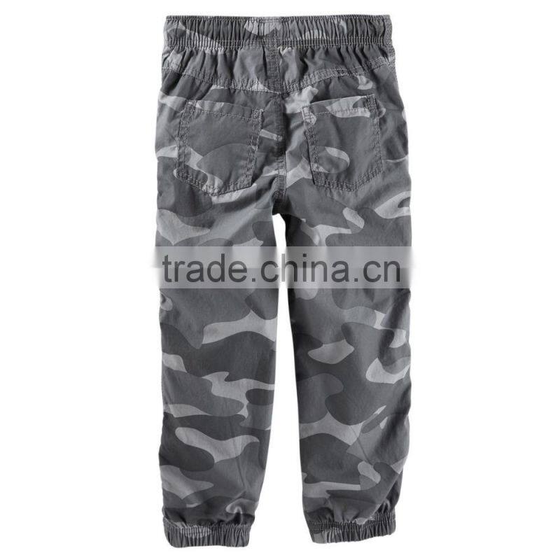 Boys 100% peached twill military toldder jogger pants kid camo printed elastic waist jogger pants cinched cuffs