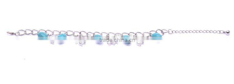 Lovely Tibetan Sliver Plated Turquoise Bead with Elepant Dangle Pendant Charm Bracelet & Bangle