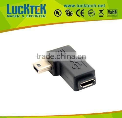 left angled Mini USB male to Micro USB female connector