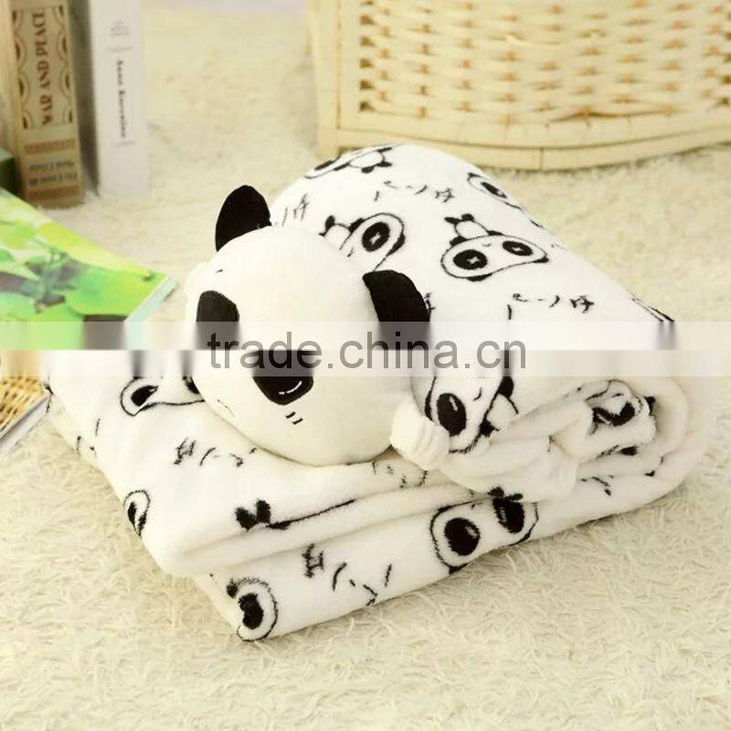 creative lovely cartoon panda style car office TV plush down cushuion pillow 3 in 1 set AC blanket