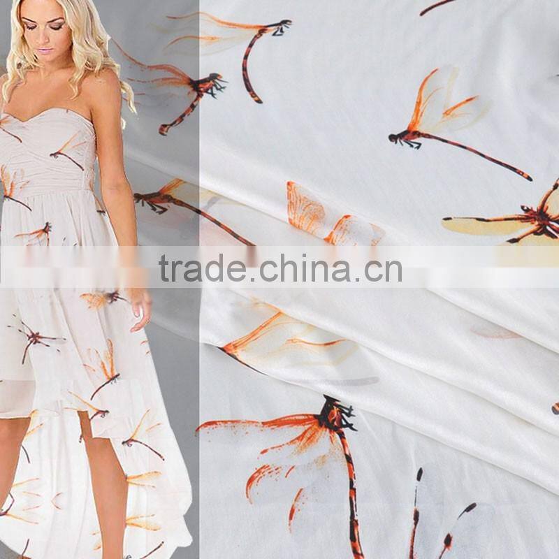 dragonfly printed chiffon silk polyester fabric