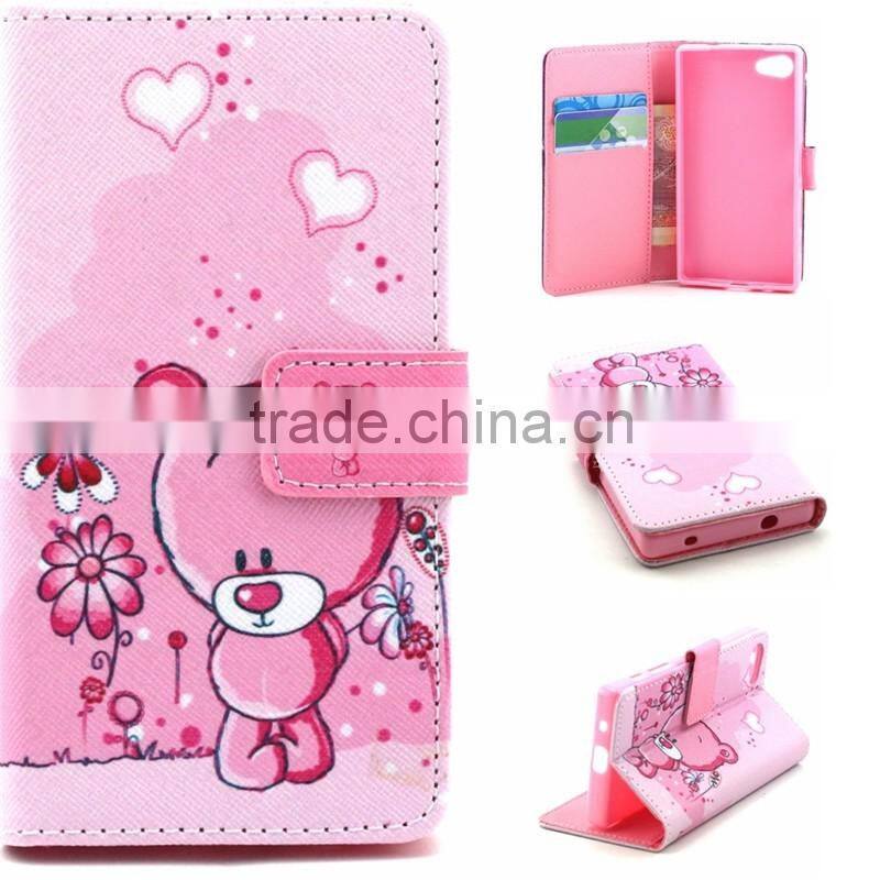 Book Style Customed Color Printed Flip Wallet Leather Cases For Sony Xperia Z5 Mini