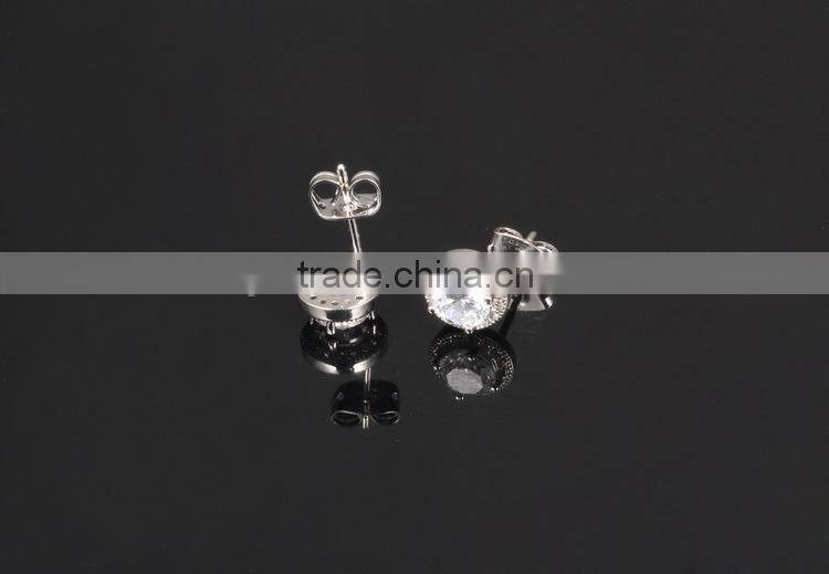 KSTONE 2015 shiny white gold stud earring with CZ black stone