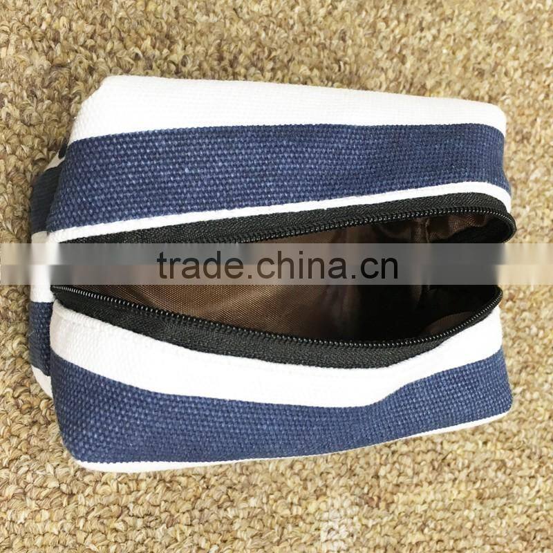block stripe cotton canvas zipper make up bag small pouch case