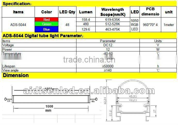 Waterproof DC12V Multi color programable led digital tube lighting