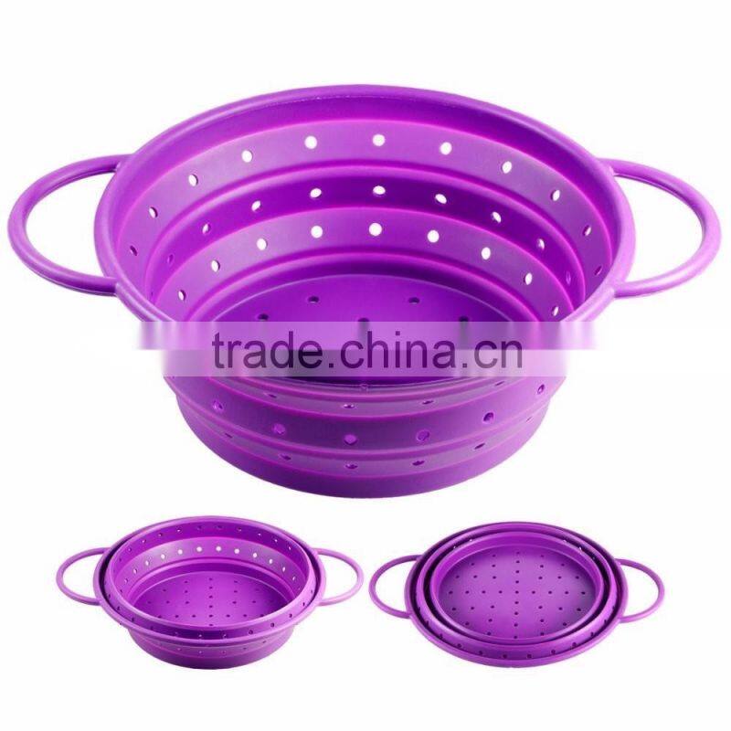 Collapsible Silicone Colander Green Kitchen Foldable Strainer