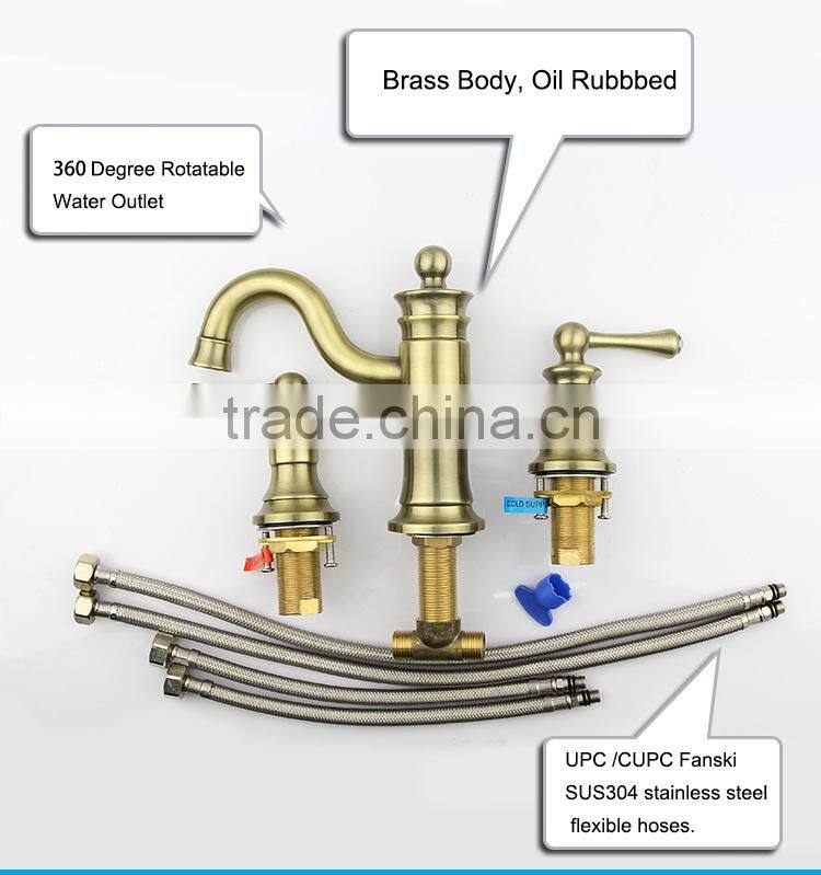 3 Hole Antique Brass Bathroom Tap