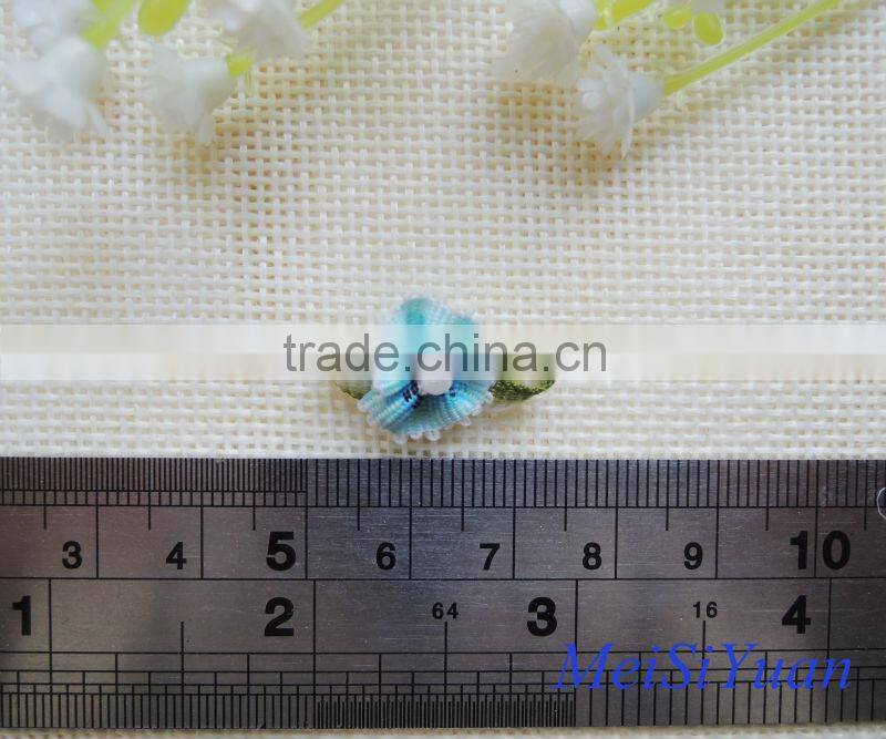 DIY craft small ribbon flower with leaf and pearl