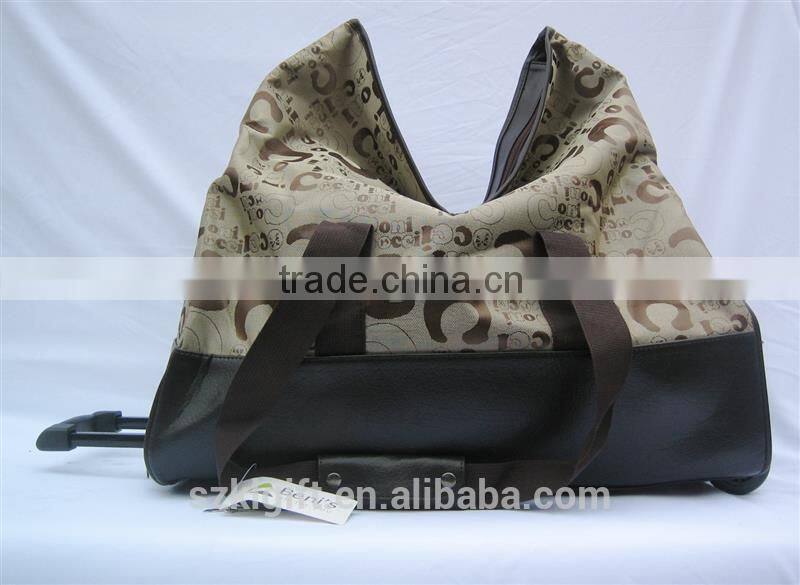 Plastic shoulder bag on wheels made in China