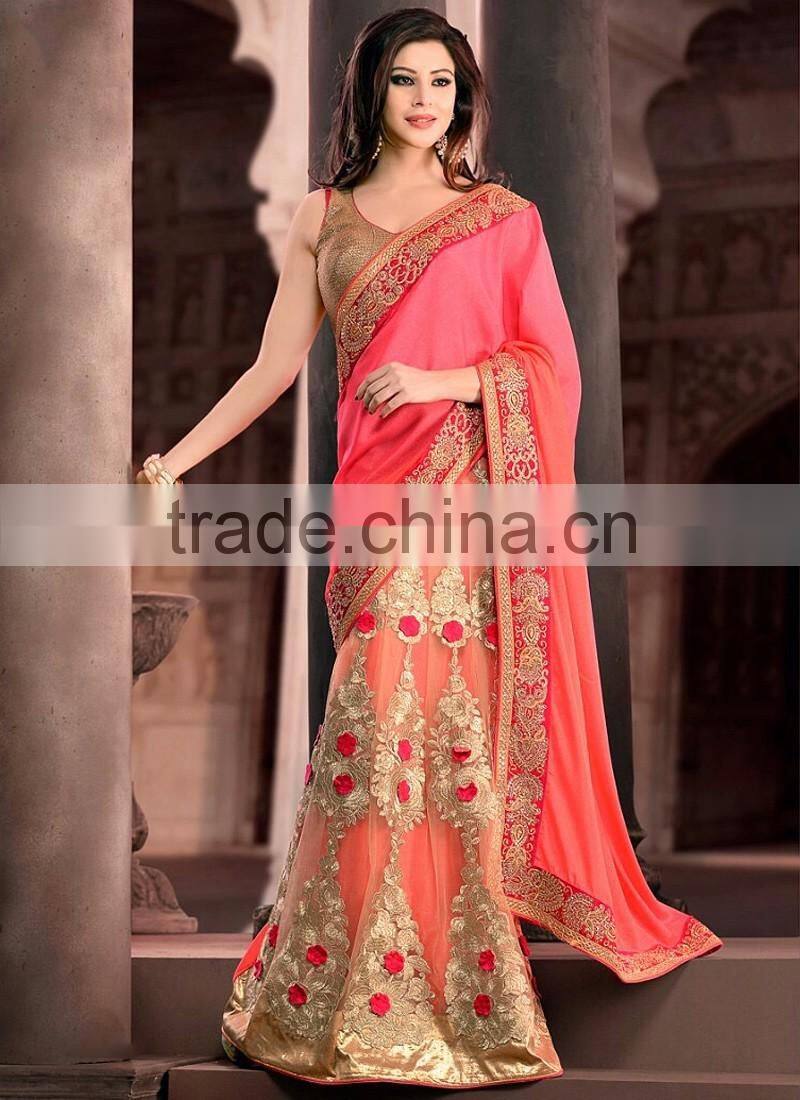 Blue Chiffon On Net Saree