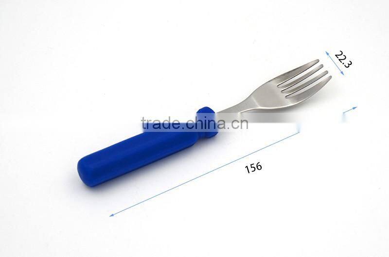 Safe colorful design silicone handle food grade stainless steel cutlery set for kids with PVC box packing