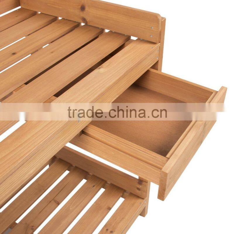New Design Wholesale Natural Home Planting Solid Wood Construction Poting Bench Outdoor Garden Work Bench Station With Drawer Wo