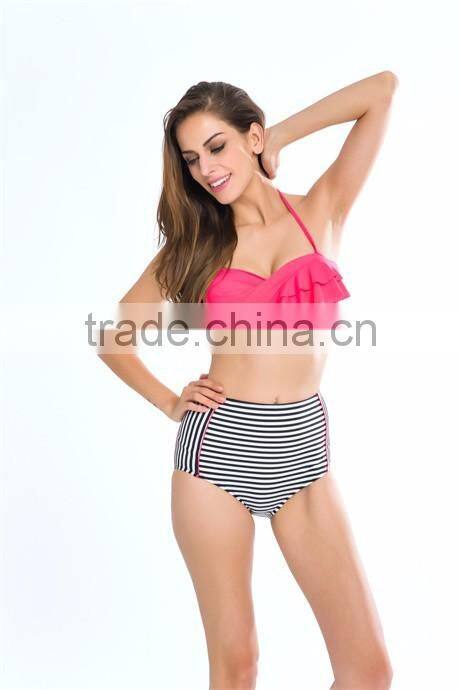 2016 Latest striped Retro High Waist Bikini