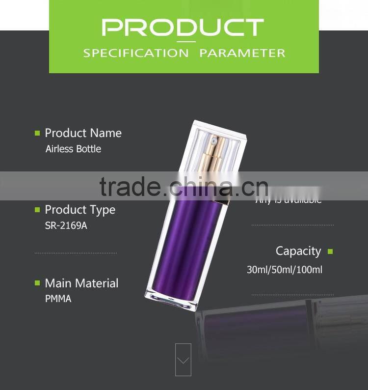 Fancy cosmetic packing container airless cosmetic pump bottle 100ml