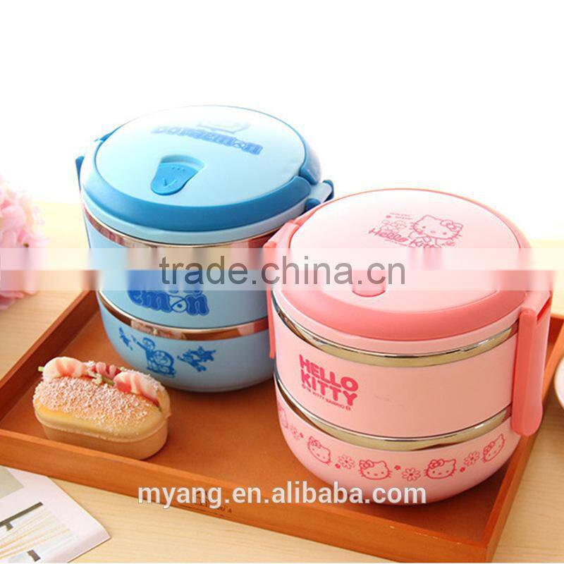 2015 Wholesale cartoon two layer thermal insulation lunch box /lovely thermal insulation lunch box for kid, heat