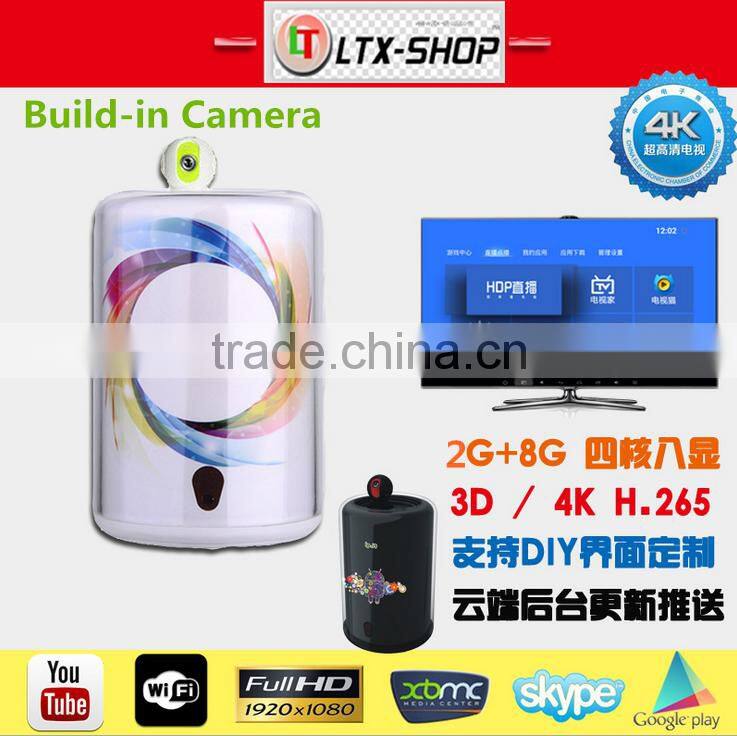 New Arrival Cute Android TV Box Factory Unique Design Android 4.4 TV Box Build-in 3.0M Camera Support Skype/Youtube Smart TV box