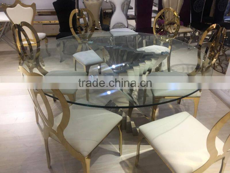 Modern round dining table stainless steel base