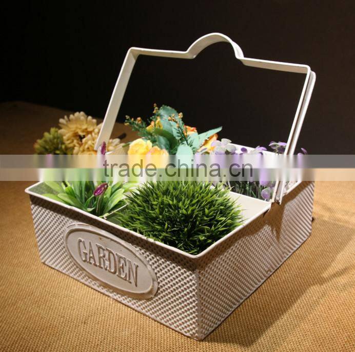 New Design Antique Metal Planter for 2016 Rusty Garden Decoration Square Metal Flower Planter with Metal Handle & Flower Pots