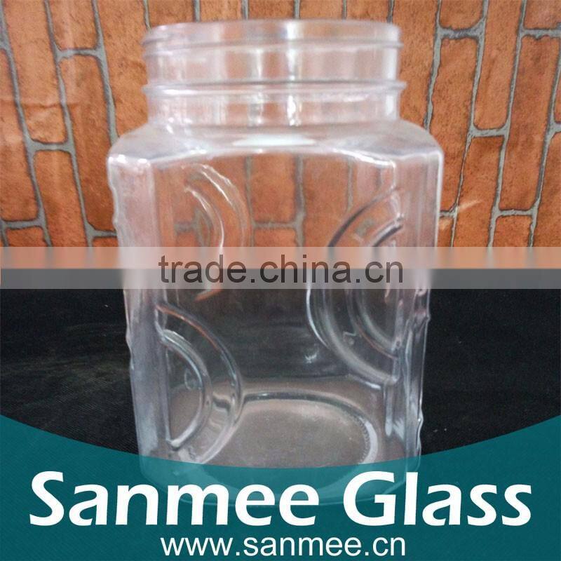 Manufacture Embossed Glass Jar Square Glass Jar With Lid