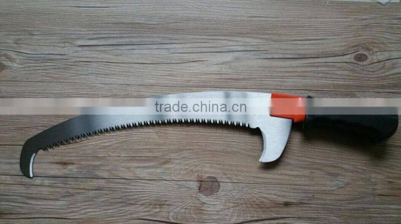 rubber and steel handle pruning saw with hook for pruning high tree