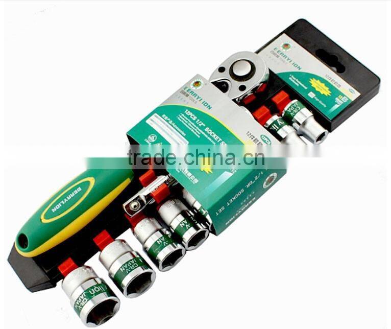 Best selling 12pcs 1/2" drive socket and ratchet handle set with high quality