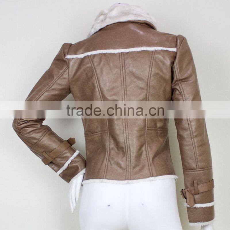 Latest Design Softshell Pu Leather Woman Winter Jacket