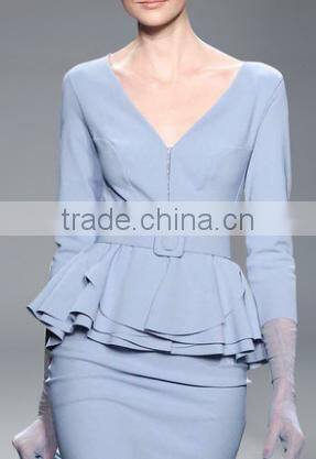 2016 New Fashion Formal 2 Pieces Set Long Sleeve Tops Wrap Skirts for Office Ladies