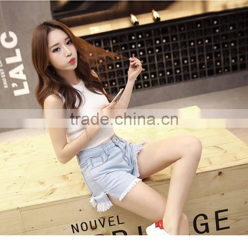 Wholesale summer europe style women fashion jeans short pants high waist denim shorts