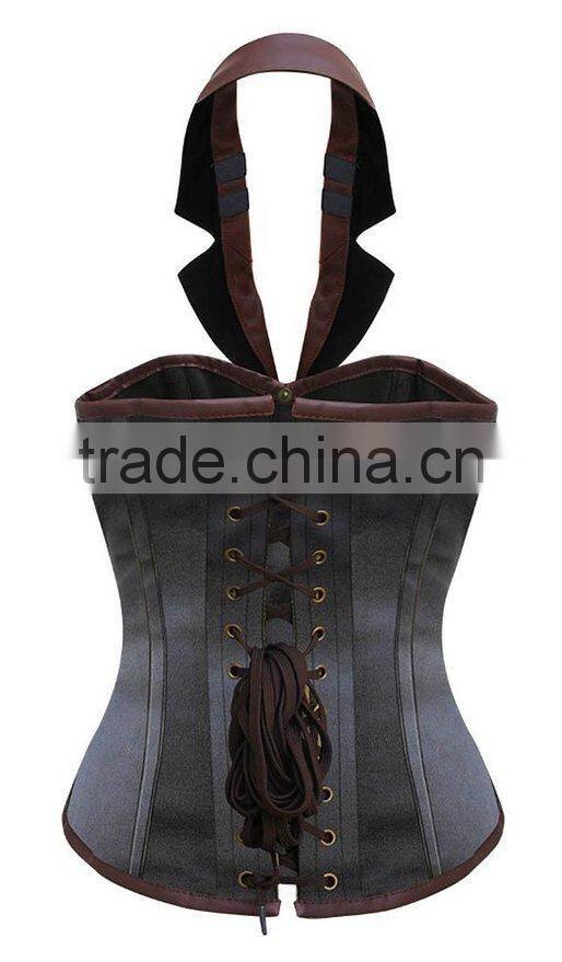 Victoria Brown Steampunk Leather neck slimming corset