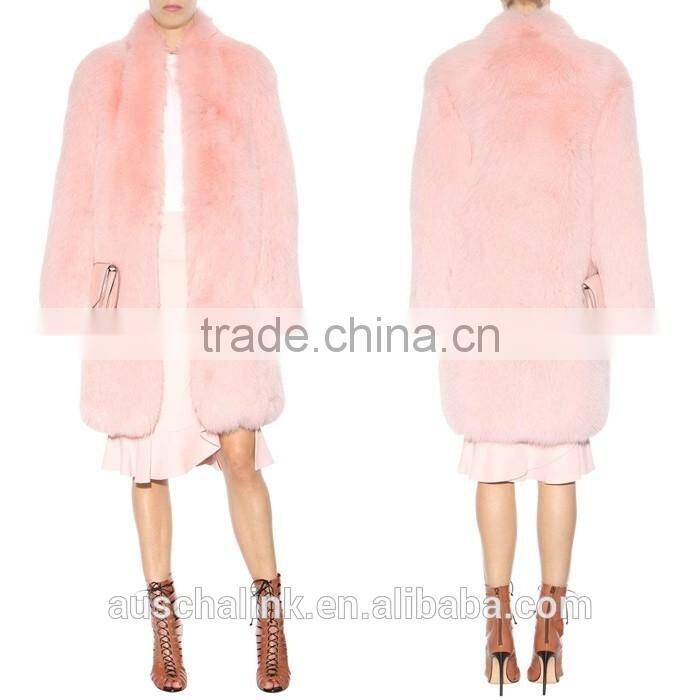2016 best selling winter women pink sexy fox fur coat OEM service