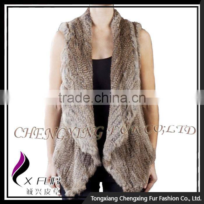 CX-G-B-185C Wholesale Women Plus Size Fur Vest Knitted Real Rabbit Fur Gilet