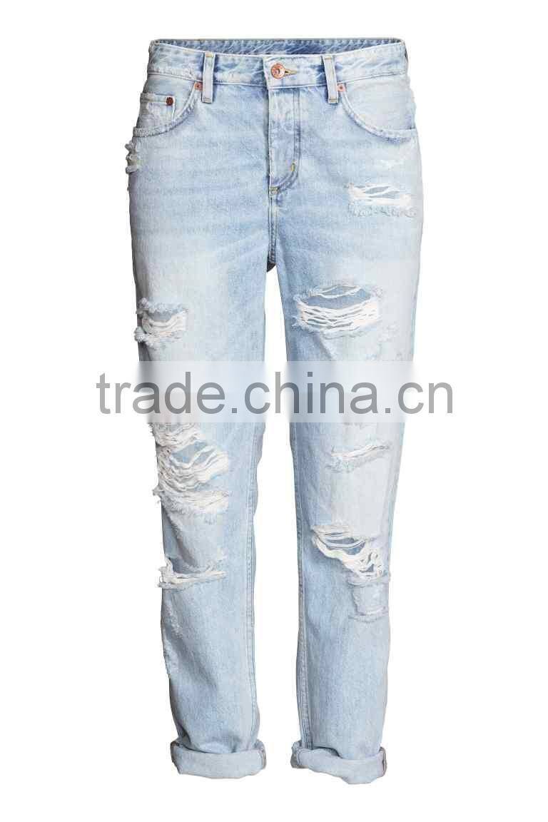 Boyfriend Low Trashed Jeans,2016 summer women denim pants,women corpped jean