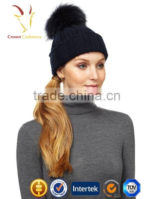 Ladies Winter Wool Hat Fur Pom Hat,Cut Winter Hat