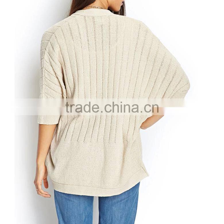 no button open-front knitted custom cardigans with 3/4 dolman sleeves